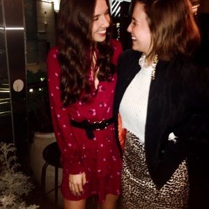 Red flower long sleeve ruffle dress